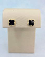Load image into Gallery viewer, Mini Black Onyx Clover Earrings - Sterling Silver