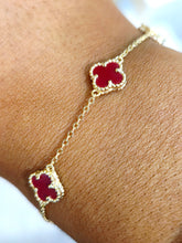 Load image into Gallery viewer, Mini Red Clover Station Bracelet - Gold Plated Sterling Silver