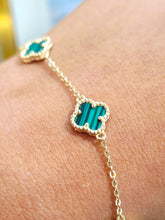 Load image into Gallery viewer, Malachite Clover Bracelet - Gold Plated Sterling Silver