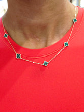 Load image into Gallery viewer, Malachite Clover Station Necklace - Gold Plated Sterling Silver