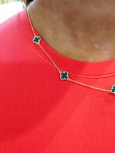 Load image into Gallery viewer, Malachite Clover Station Necklace - Gold Plated Sterling Silver