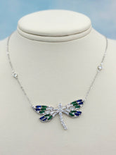 Load image into Gallery viewer, Dragonfly Colorful CZ Necklace - Sterling Silver