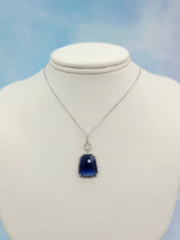 Load image into Gallery viewer, Blue Corundum Sapphire and Diamond Pendant on White Gold Chain - 14K White Gold