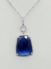 Load image into Gallery viewer, Blue Corundum Sapphire and Diamond Pendant on White Gold Chain - 14K White Gold
