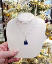Load image into Gallery viewer, Blue Corundum Sapphire and Diamond Pendant on White Gold Chain - 14K White Gold
