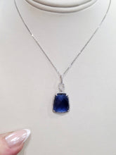Load image into Gallery viewer, Blue Corundum Sapphire and Diamond Pendant on White Gold Chain - 14K White Gold