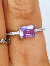 Load image into Gallery viewer, Purple CZ Emerald Cut Ring - Sterling Silver