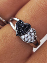 Load image into Gallery viewer, Double Heart Ring Black &amp; Clear CZ - Sterling Silver