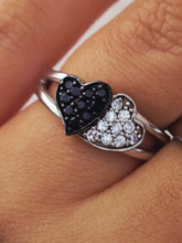 Load image into Gallery viewer, Double Heart Ring Black &amp; Clear CZ - Sterling Silver