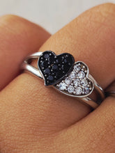 Load image into Gallery viewer, Double Heart Ring Black &amp; Clear CZ - Sterling Silver