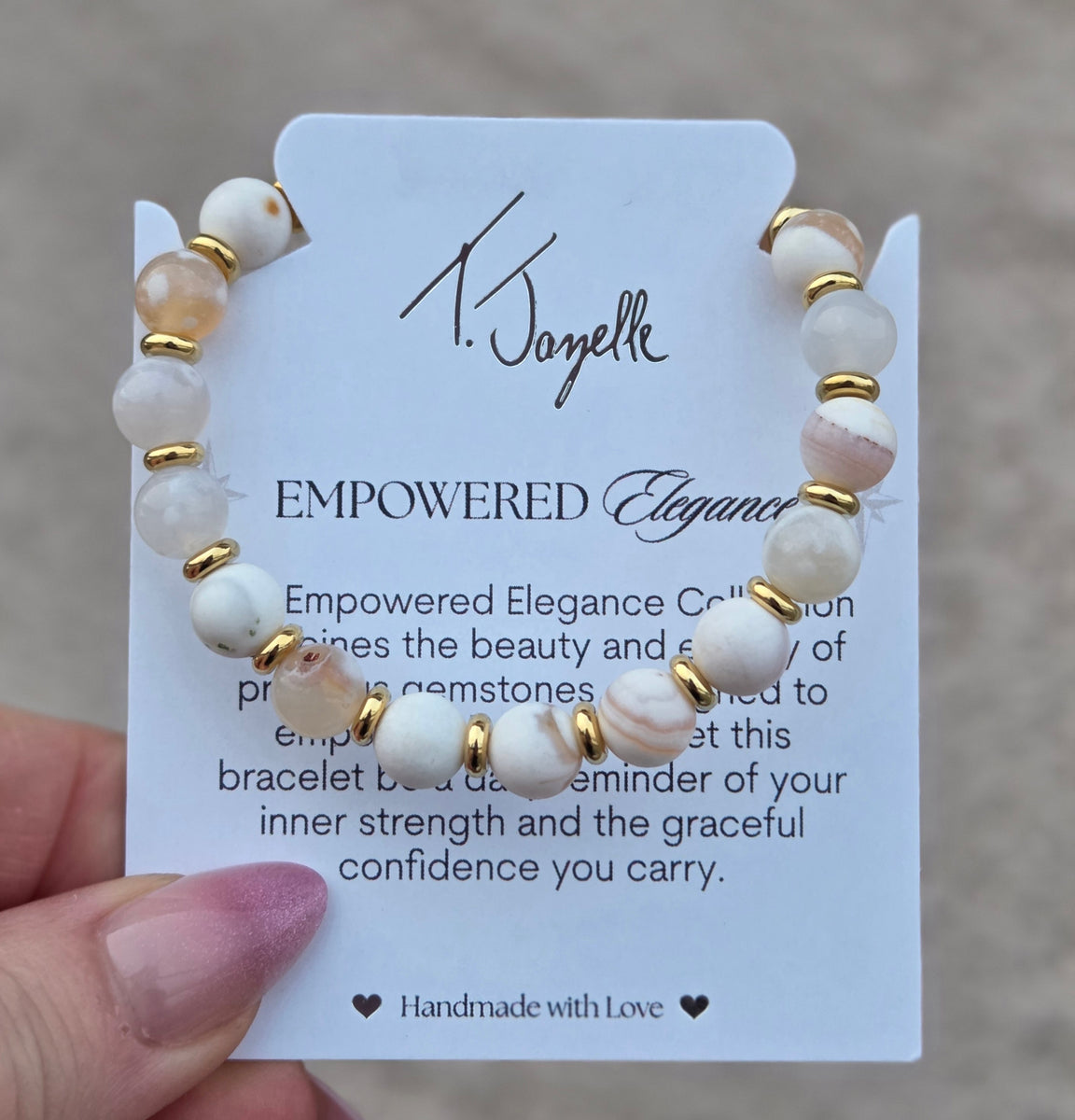 White Natural Agate & Gold Empowered Elegance Beaded Bracelet - TJazel ...