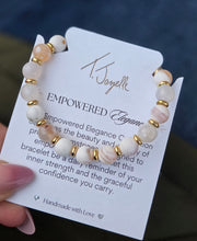 Load image into Gallery viewer, White Natural Agate &amp; Gold Empowered Elegance Beaded Bracelet - TJazelle