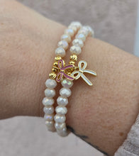 Load image into Gallery viewer, Enamel Bow on Cream Puff Shimmer Beaded Bracelet - Elena Michele