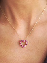 Load image into Gallery viewer, Ruby &amp; Diamond Heart Pendant on Cable Chain - 10K + 14K Yellow Gold