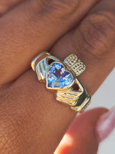 Load image into Gallery viewer, Blue Topaz Claddagh Ring - 14K Yellow Gold