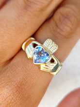 Load image into Gallery viewer, Blue Topaz Claddagh Ring - 14K Yellow Gold