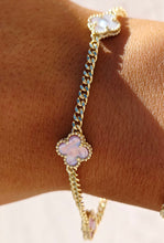 Load image into Gallery viewer, Curb Chain Clover Station Bracelet - Sterling Silver