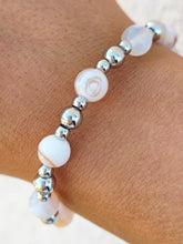 Load image into Gallery viewer, White Natural Agate Silver Day By Day Beaded Bracelet - TJazelle x Marie