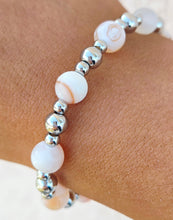 Load image into Gallery viewer, White Natural Agate Silver Day By Day Beaded Bracelet - TJazelle x Marie