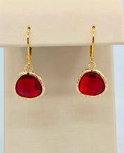 Load image into Gallery viewer, Red Mini Teardrop Gemstone Leverback Earrings