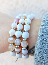 Load image into Gallery viewer, White Natural Agate &amp; Silver Empowered Elegance Beaded Bracelet - TJazelle