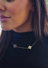 Load image into Gallery viewer, Shiny Gold &amp; Black Onyx Station Clover Necklace - Gold Plated