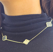 Load image into Gallery viewer, Shiny Gold &amp; Black Onyx Station Clover Necklace - Gold Plated