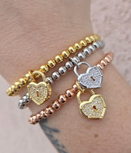Load image into Gallery viewer, Heart Lock Beaded Stretch Bracelet