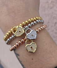 Load image into Gallery viewer, Heart Lock Beaded Stretch Bracelet