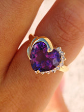 Load image into Gallery viewer, Purple Heart Ring with Diamonds - 14K Yellow Gold, Estate