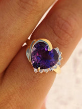 Load image into Gallery viewer, Purple Heart Ring with Diamonds - 14K Yellow Gold, Estate