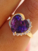 Load image into Gallery viewer, Purple Heart Ring with Diamonds - 14K Yellow Gold, Estate
