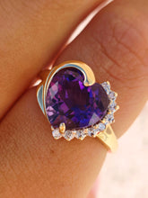 Load image into Gallery viewer, Purple Heart Ring with Diamonds - 14K Yellow Gold, Estate