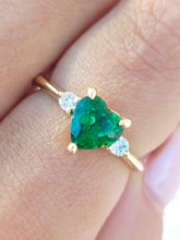 Load image into Gallery viewer, Green Emerald &amp; Diamond Heart Ring - 14K Yellow Gold