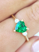 Load image into Gallery viewer, Green Emerald &amp; Diamond Heart Ring - 14K Yellow Gold