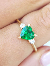 Load image into Gallery viewer, Green Emerald &amp; Diamond Heart Ring - 14K Yellow Gold
