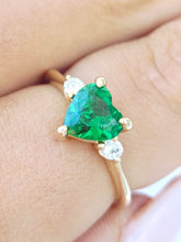 Load image into Gallery viewer, Green Emerald &amp; Diamond Heart Ring - 14K Yellow Gold