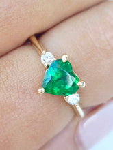 Load image into Gallery viewer, Green Emerald &amp; Diamond Heart Ring - 14K Yellow Gold