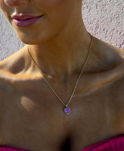 Load image into Gallery viewer, Pink Lab Created Sapphire &amp; Diamond Heart Necklace - 14K Yellow Gold
