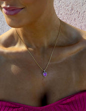 Load image into Gallery viewer, Pink Lab Created Sapphire &amp; Diamond Heart Necklace - 14K Yellow Gold