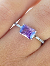 Load image into Gallery viewer, Purple CZ Emerald Cut Ring - Sterling Silver