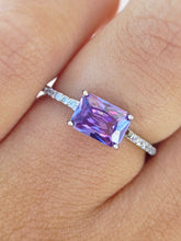 Load image into Gallery viewer, Purple CZ Emerald Cut Ring - Sterling Silver