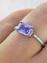 Load image into Gallery viewer, Purple CZ Emerald Cut Ring - Sterling Silver