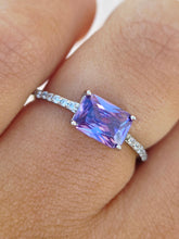 Load image into Gallery viewer, Purple CZ Emerald Cut Ring - Sterling Silver