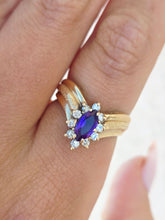 Load image into Gallery viewer, V Shaped Amethyst and Diamond Ring - 14k Yellow Gold - Estate Piece