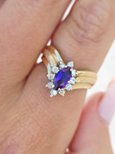 Load image into Gallery viewer, V Shaped Amethyst and Diamond Ring - 14k Yellow Gold - Estate Piece