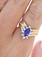 Load image into Gallery viewer, V Shaped Amethyst and Diamond Ring - 14k Yellow Gold - Estate Piece