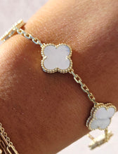 Load image into Gallery viewer, White Mother of Pearl Clover Station Bracelet- Gold Plated Sterling Silver