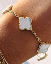 Load image into Gallery viewer, White Mother of Pearl Clover Station Bracelet- Gold Plated Sterling Silver