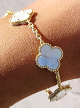 Load image into Gallery viewer, White Mother of Pearl Clover Station Bracelet- Gold Plated Sterling Silver